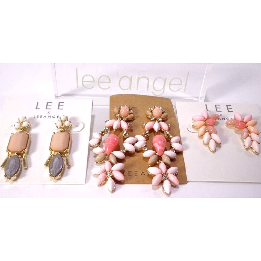Lee by Lee Angel Women's Pretty in Pink Cabochon Earrings Set 3 NWT 145